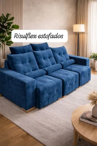 sofá retrátil e reclinável no veludo Jolie azul
