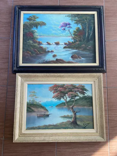 Par de Pinturas a Óleo Originais - Paisagens de P. Soares com Molduras Clássicas