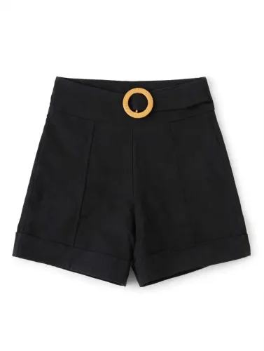 Short Social Preto Cintura Alta com Fivela Dourada - Tamanho Único