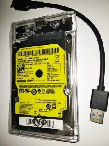 HD Externo 1TB (1000GB) Seagate/Samsung + Case Transparente USB 3.0 (Pronto p/ Uso)