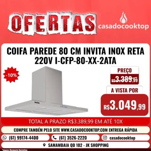 COIFA PAREDE 80 CM INVITA INOX RETA 220V I-CFP-80-XX-2ATA