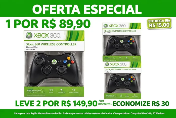 CONTROLE XBOX 360 WIRELESS SEM FIO - OFERTA ESPECIAL - NOVO NA CAIXA