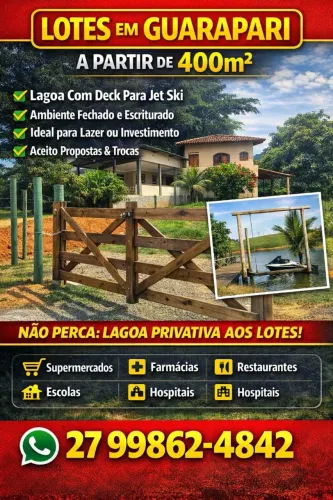 LOTES EM GUARAPARI COM LAGOA PRIVATIVA E DECK PARA JET SKI, INFRAESTRUTURA COMPLETA