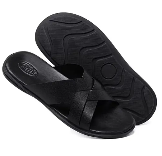 Sandália couro Luxo Masculina Preta Refinada 