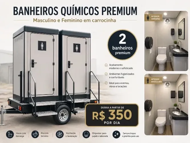 BANHEIROS QUÍMICOS PREMIUM PARA LOCAÇÃO