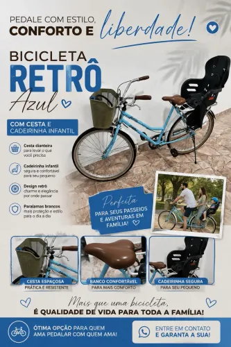 Bicicleta retrô com Cadeirinha infantil