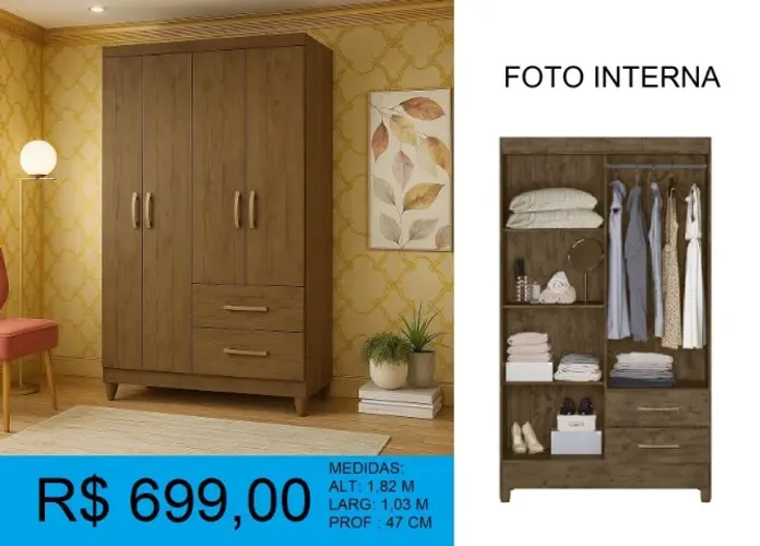 Guarda roupa solteiro 4 portas - compre hoje e receba amanhã