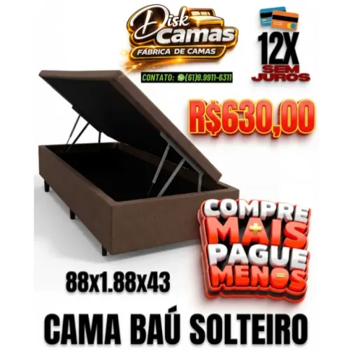 Cama Baú Solteiro NOVA; Direto da Fábrica | 12x Sem Juros + Espaço Extra!