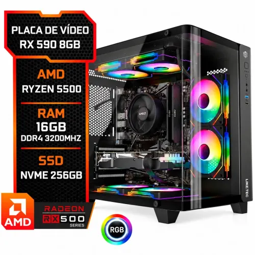 Pc Gamer Rx590 8gb, Amd Ryzen 5 5500, 16gb, Ssd Nvme 256gb