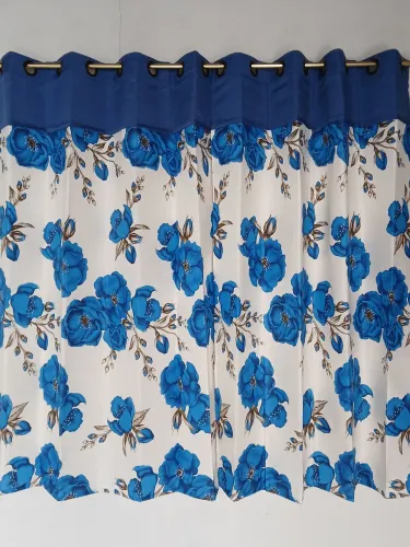Vendo cortina estampada azul bicolor com ilhoses 2,60x1,70m altura.