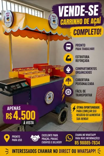 Carrinho de açaí completo pronto para trabalhar.