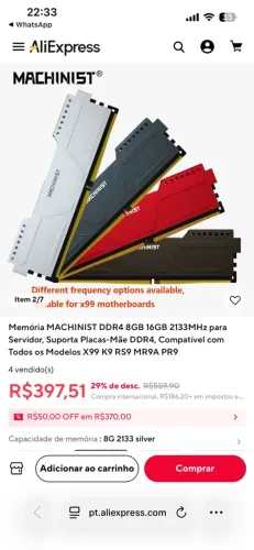 Memória ram 32gb ddr4 (2x16)