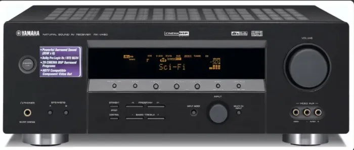 Receiver Yamaha RX-V450 com 5 cx de som (4 satélites e 1 central) e subwoofer Infinity