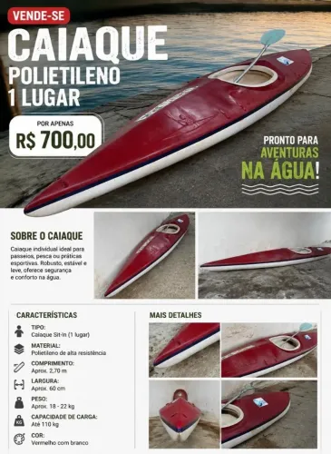 Caiaque polietileno 1 lugar
