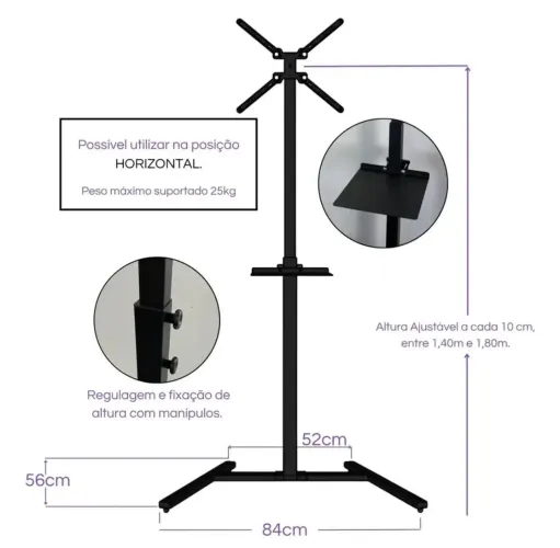 Pedestal para tv e notebook com rodinhas 