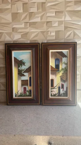 2 Quadros pintura a mão antigos 1979