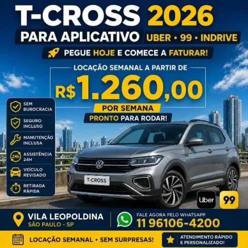 Locação de veículos para Uber e 99 / Sem burocracia