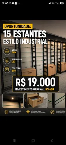 15 Estantes Estilo Industrial com Vidro e LED - Perfeitas para sua Loja ou escritório