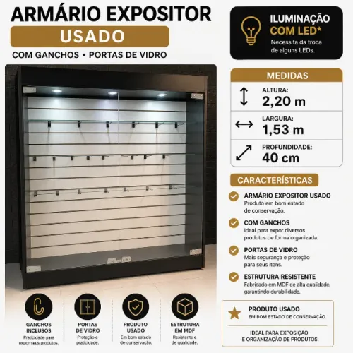 Armario Espositor de vidro com luz 