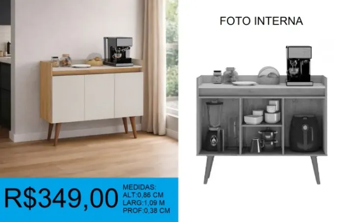 Aparador buffet retro 3 portas - Compra segura pague na entrega