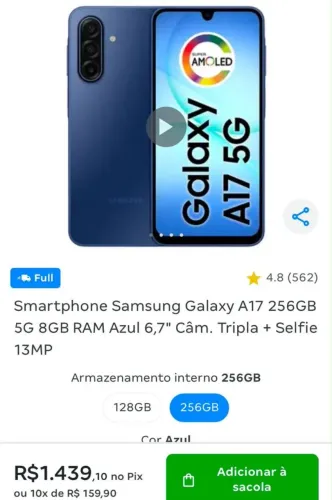 Vendo celular Samsung A17 novo na caixa nunca usado