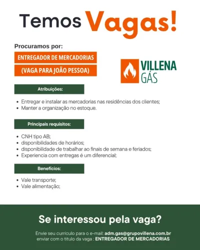 Vaga de emprego - entregador