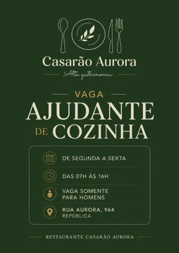 Vaga para Ajudante de Cozinha 