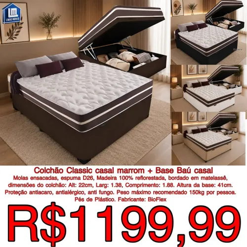 COLCHÃO CLASSIC MARROM CASAL+BASE BAÚ CASAK.