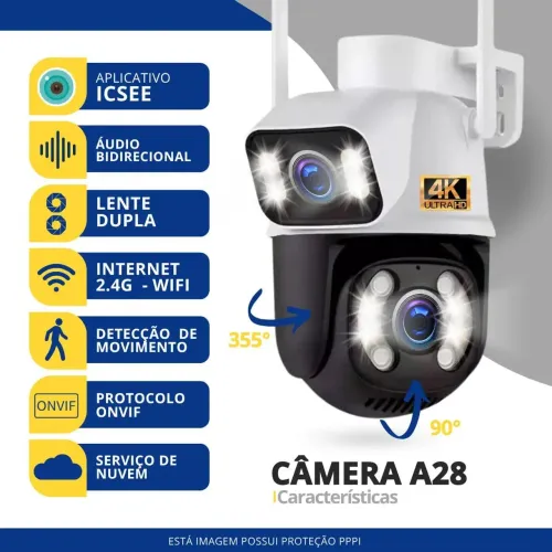 ? Câmera IP Wi-Fi Externa A28 à prova d?água c/ app iCSee - R$130