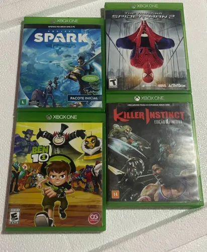 KIT 4 JOGOS, THE AMAZING SPIDER-MAN 2, PROJECT SPARK, BEN 10 E KILLER INSTICT EDIÇÃO