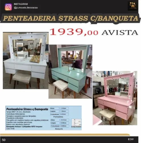penteadeira strass c/banqueta 