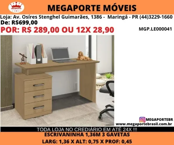 ESCRIVANINHA 3 GAVETAS 