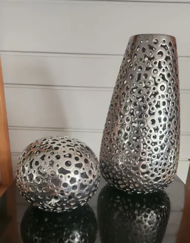 Conjunto vasos de caramica prateados