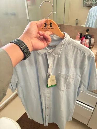 Camisa Masculina de Linho Azul-Claro | Nova com Etiqueta - 89,99