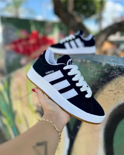 TÊNIS ADIDAS PRETO AVELUDADO COM BRANCO AVELUDADO GENÉRICO UNISSEX TAMANHOS 34 AO 40