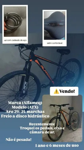 Bicicleta alfameq ATX, aro 29 1 ano e 6 meses de uso. Selim confortável 