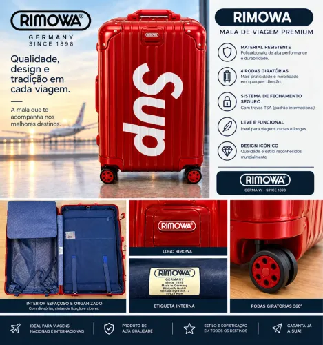 Mala RIMOWA SUPREME vermelha de bordo.
