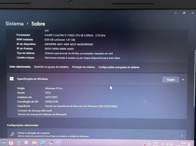 Notebook Dell Core i5 8GB - Para Retirada de Peças ou Conserto