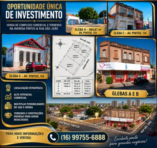 Complexo Comercial em Esquina Nobre - 980 m² Construídos - Centro de Jaboticabal