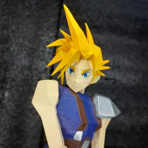 Cloud Strife Final Fantasy 7 poligonal in-battle Model Impressão 3D - Com detalhe