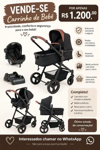 Carrinho de Bebe Moises Bebe Conforto Base Galzerano Ivy Black