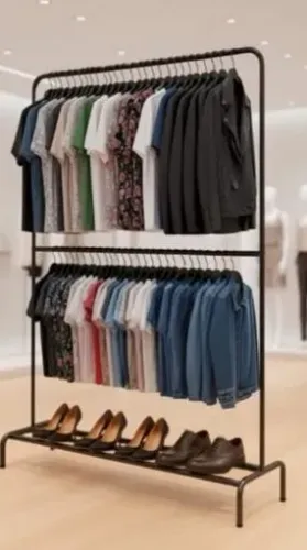 Arara dupla para roupas com sapateira 100% aço