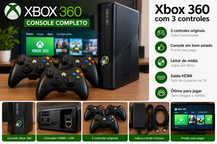 Xbox 360 + 3 Controles ? Completo
