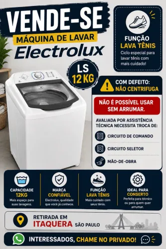 Máquina de Lavar Eletrolux LS 12kg Para Concertar | Função Lava Tênis E Centrifuga