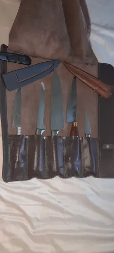 Estojo couro puro c.//5 facas artesanais churrasco !!!top!!