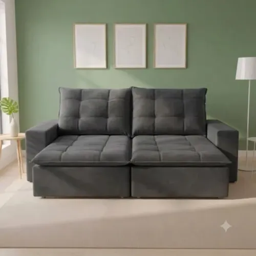 Sofá Retrátil Angra Cinza 2,32m | Conforto para Toda a Família