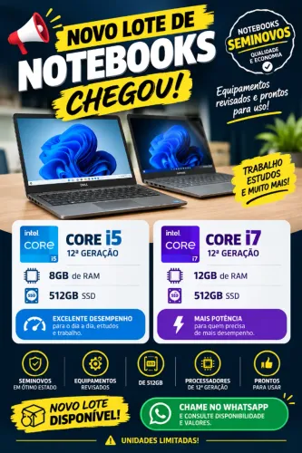 Notebook i5 i7 12a Geração 8GB 12GB 512GB SSD Seminovo Top