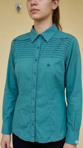 camisa social stretch femenina les chemises - cor verde agua - tamanho 40