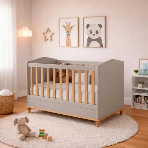Berço Vira Mini Cama 3 Em 1 Americano+ Cômoda 100% Mdf Fendi Nature