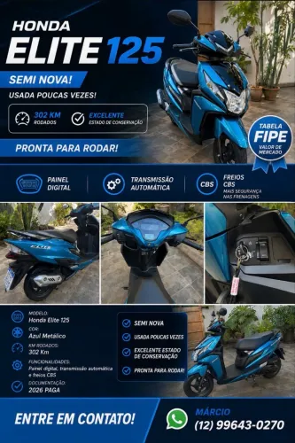 Honda Elite 125 2026 - Apenas 302 km | Estado de Zero!